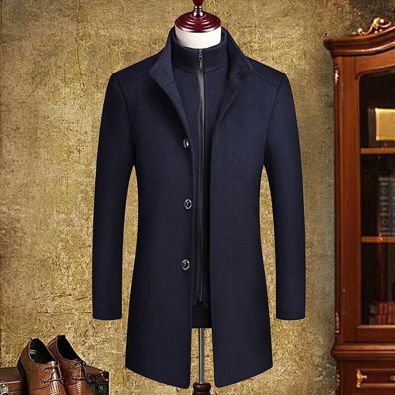 Cross-Border Foreign Trade Woolen Coat for Men with Detachable Vest Liner and Double Collar gents coat Distinguished Fine Apparel Navy 170