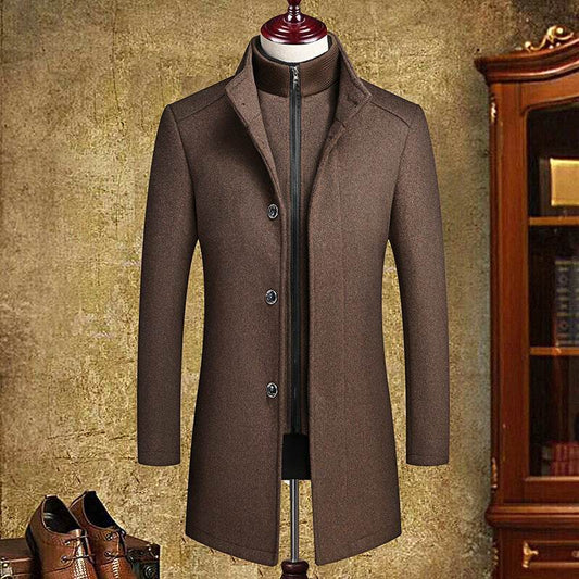 Cross-Border Foreign Trade Woolen Coat for Men with Detachable Vest Liner and Double Collar gents coat Distinguished Fine Apparel