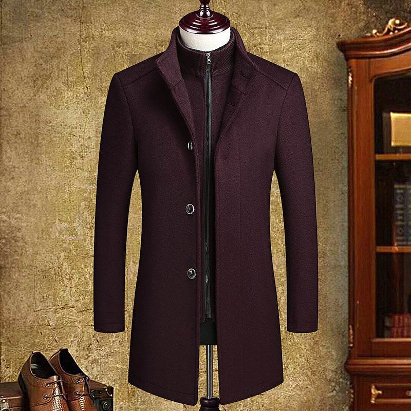 Cross-Border Foreign Trade Woolen Coat for Men with Detachable Vest Liner and Double Collar gents coat Distinguished Fine Apparel Red wine 170