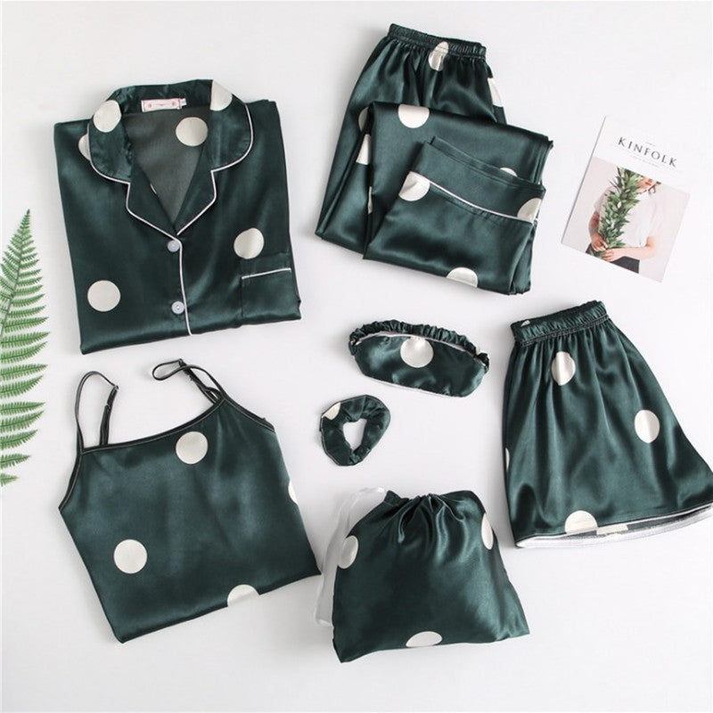 Lady Ice Silk Seven-Piece Night Wear Set womens night wear Distinguished Fine Apparel D M