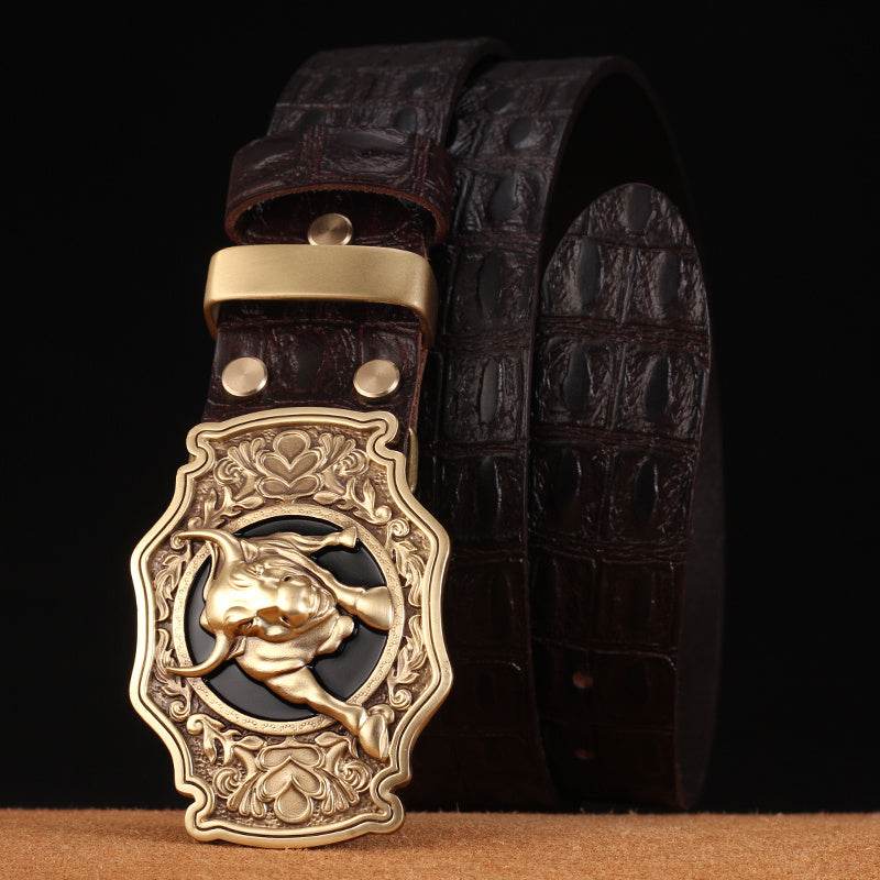 Genuine Leather Patterned - Copper Buckle - men's High Quality Accessorie formal wear Distinguished Fine Apparel