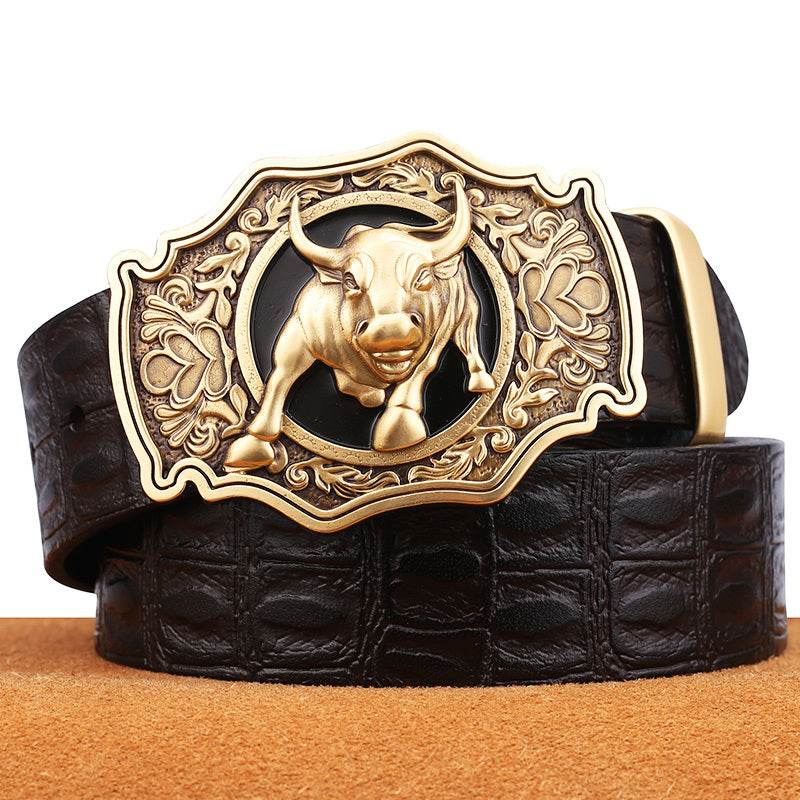 Genuine Leather Patterned - Copper Buckle - men's High Quality Accessorie formal wear Distinguished Fine Apparel