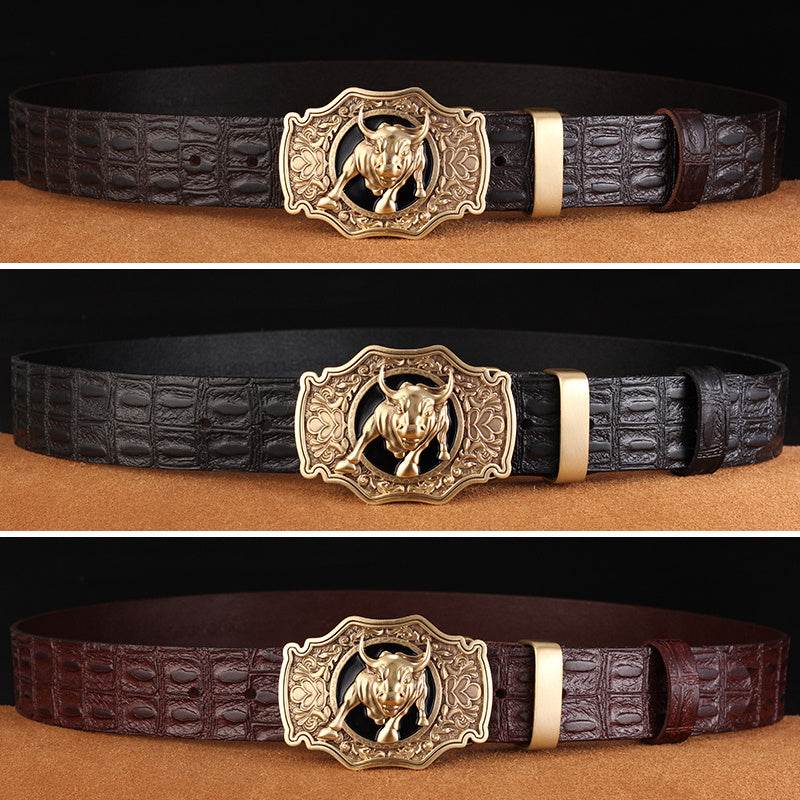 Genuine Leather Patterned - Copper Buckle - men's High Quality Accessorie formal wear Distinguished Fine Apparel Black 105cm