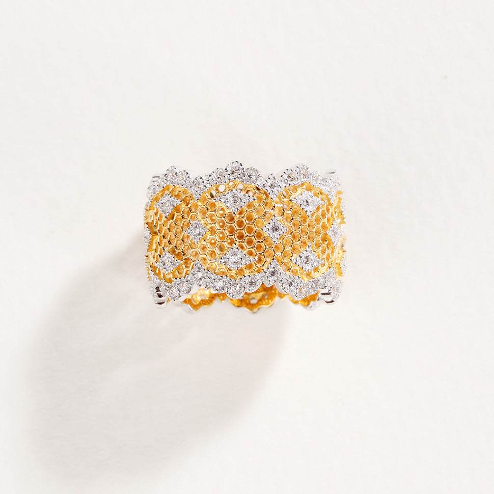 Honeycomb Hollow Ring – 925 Silver Gold-Plated Elegance for Women ladys ring Distinguished Fine Apparel