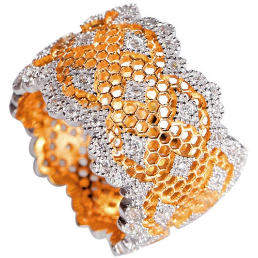 Honeycomb Hollow Ring – 925 Silver Gold-Plated Elegance for Women ladys ring Distinguished Fine Apparel