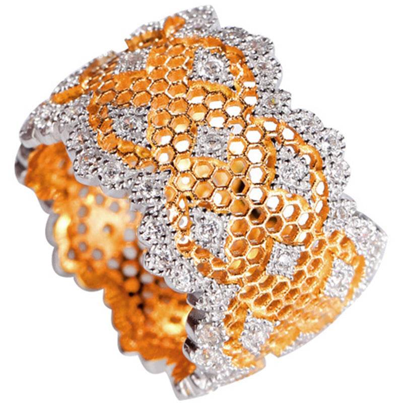 Honeycomb Hollow Ring – 925 Silver Gold-Plated Elegance for Women ladys ring Distinguished Fine Apparel Gold 10