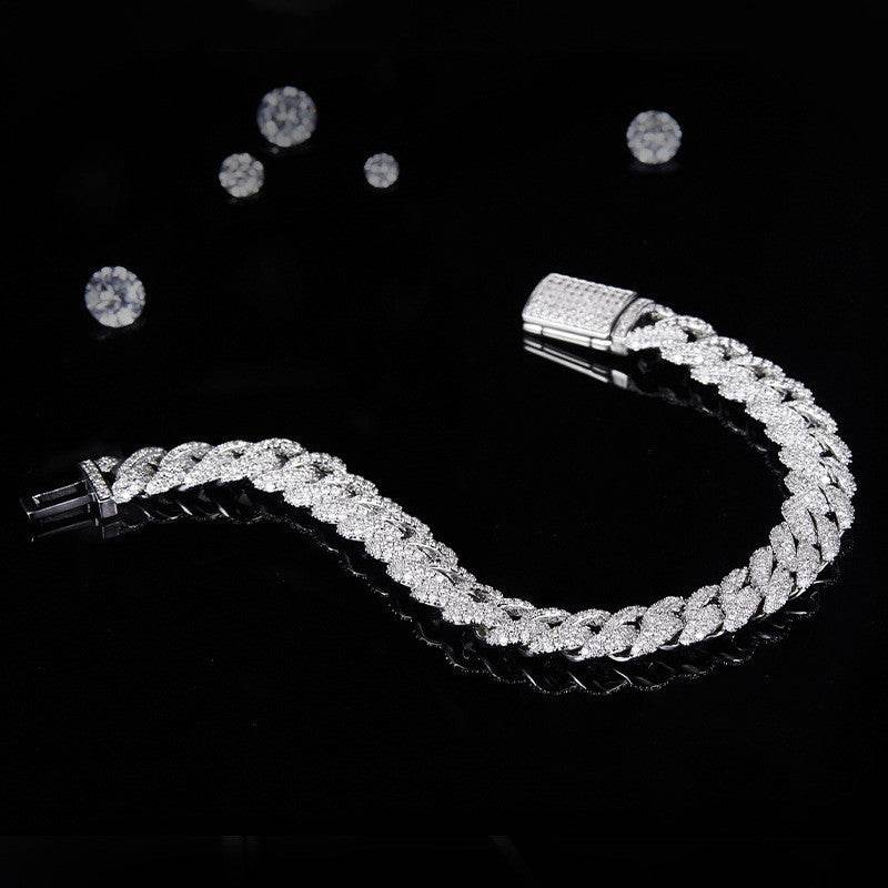 Gentlemen's Opulence - Silver Cuban Bracelet Or Necklace With Moissanite Diamonds gents accessorys Distinguished Fine Apparel