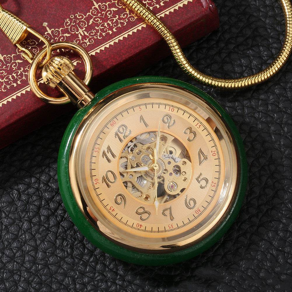 Vintage Gold Inlaid Green Jade Pocket Watch – Automatic Mechanical Timepiece gents watches Distinguished Fine Apparel