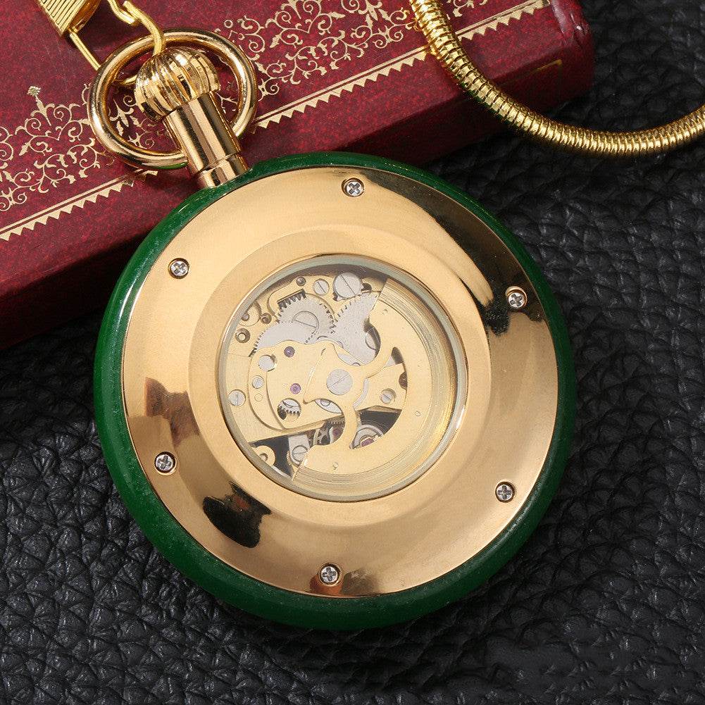 Vintage Gold Inlaid Green Jade Pocket Watch – Automatic Mechanical Timepiece gents watches Distinguished Fine Apparel