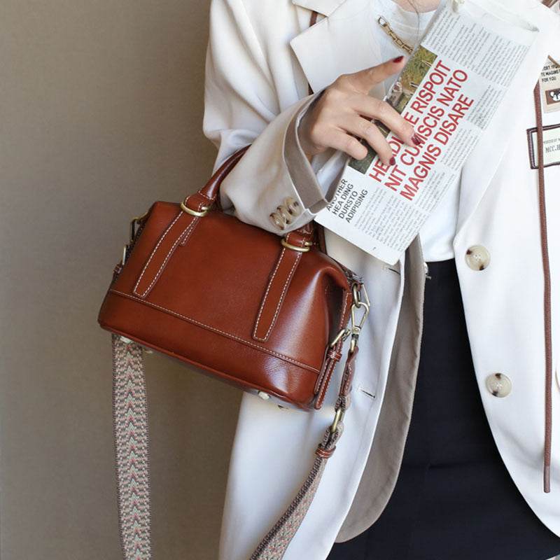 Genuine Leather Boston Shoulder Messenger Bag ladys accessorys Distinguished Fine Apparel