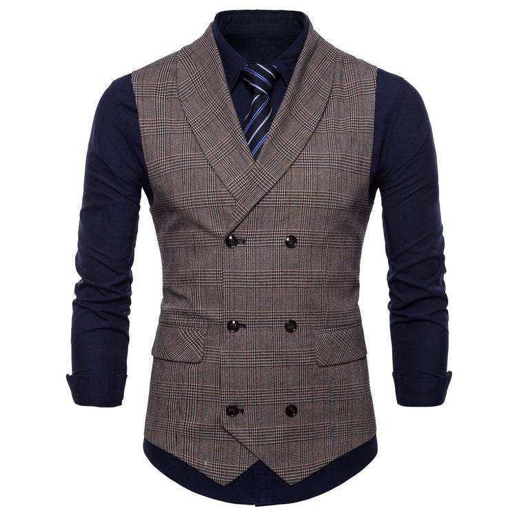 Distinguished Fine Apparel presents Check lapel Formal vest gents vest Distinguished Fine Apparel Brown M