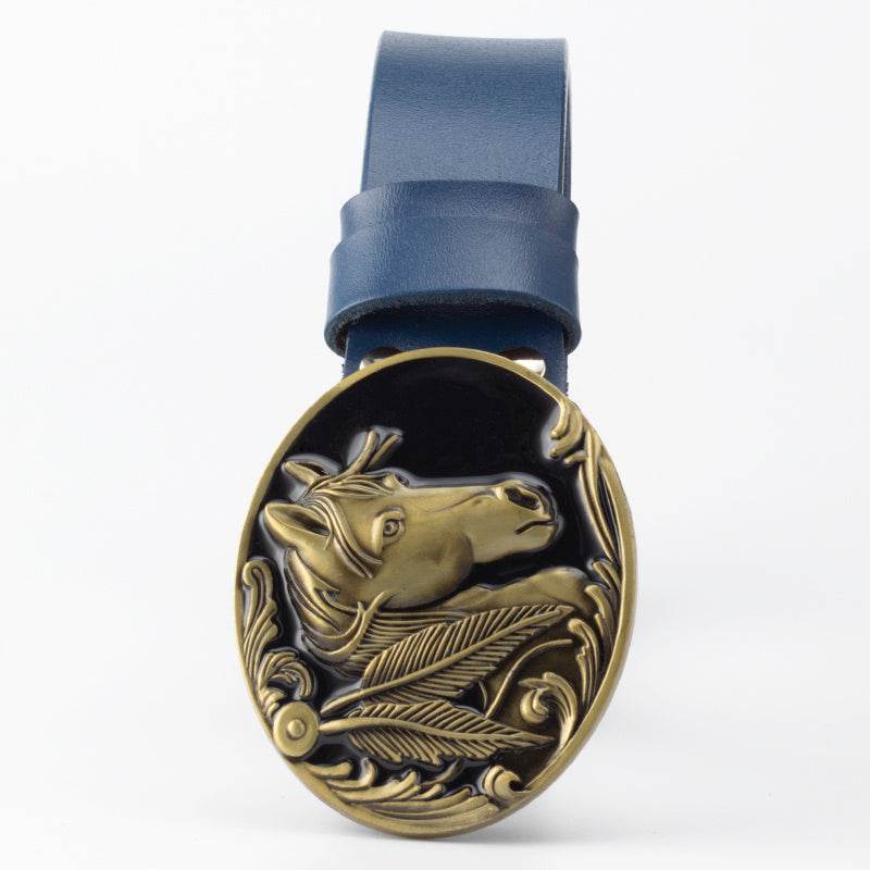 Genuine Leather Belt and horse buckle formal wear Distinguished Fine Apparel Blue 105cm