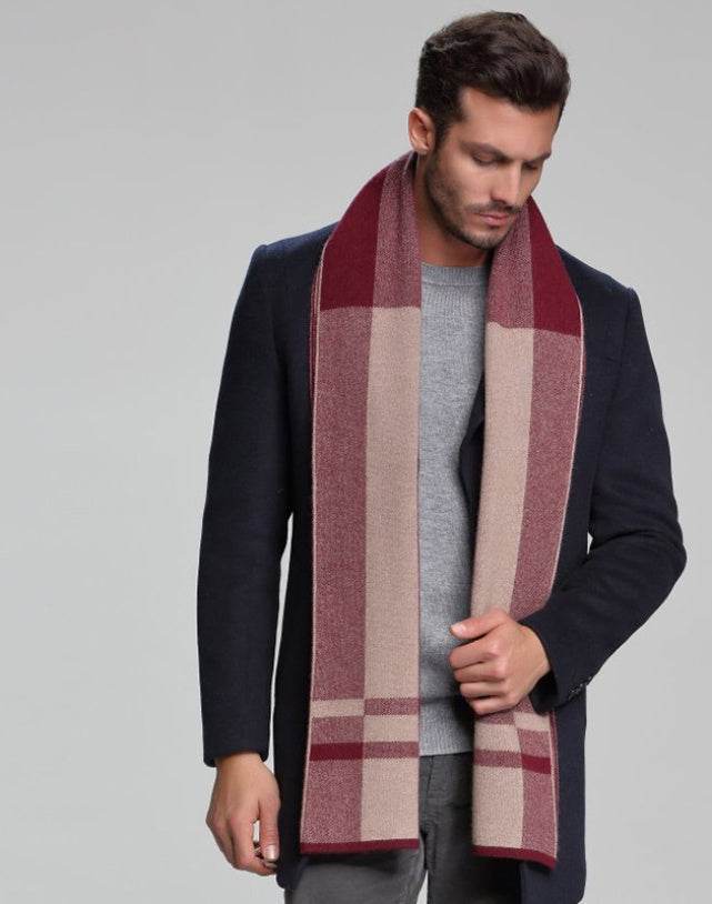Scarf Cashmere Men's Casual Thick Warm Long Double-Sided gents accessorys Distinguished Fine Apparel M5110 crimson 30x180cm