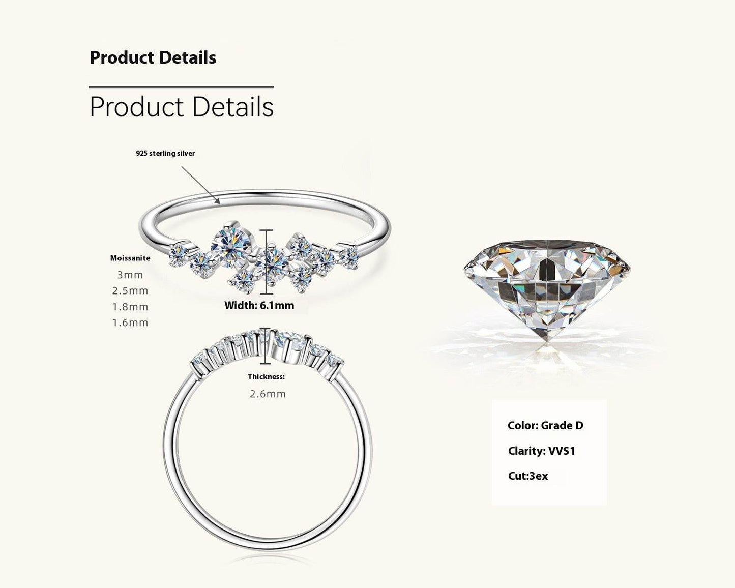 Moissanite Ring Women's Starry Sterling Silver ladys ring Distinguished Fine Apparel White US 4.5