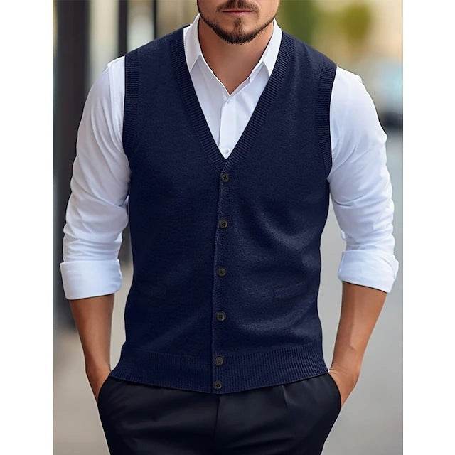 Men’s Wool Knit Sleeveless Vest – Solid Color Casual Cardigan for All Seasons gents top Distinguished Fine Apparel