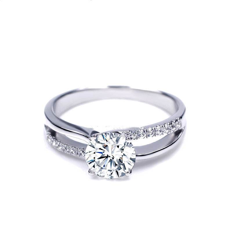 18K White Gold Moissanite Simulation Diamond Ring – Timeless Elegance for Women ladys ring Distinguished Fine Apparel