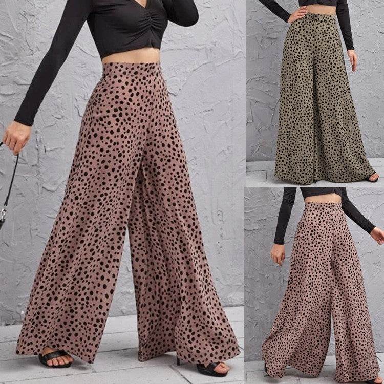 Elegant High Waist Leopard Print Trousers - Exquisite Ladies Swing Leg Pants ladys pants Distinguished Fine Apparel