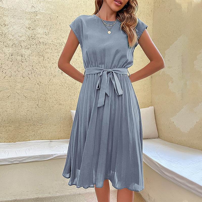 Summer Pleated Beach Dress - Short-Sleeved Ladies Elegance dresses Distinguished Fine Apparel Light blue 2XL