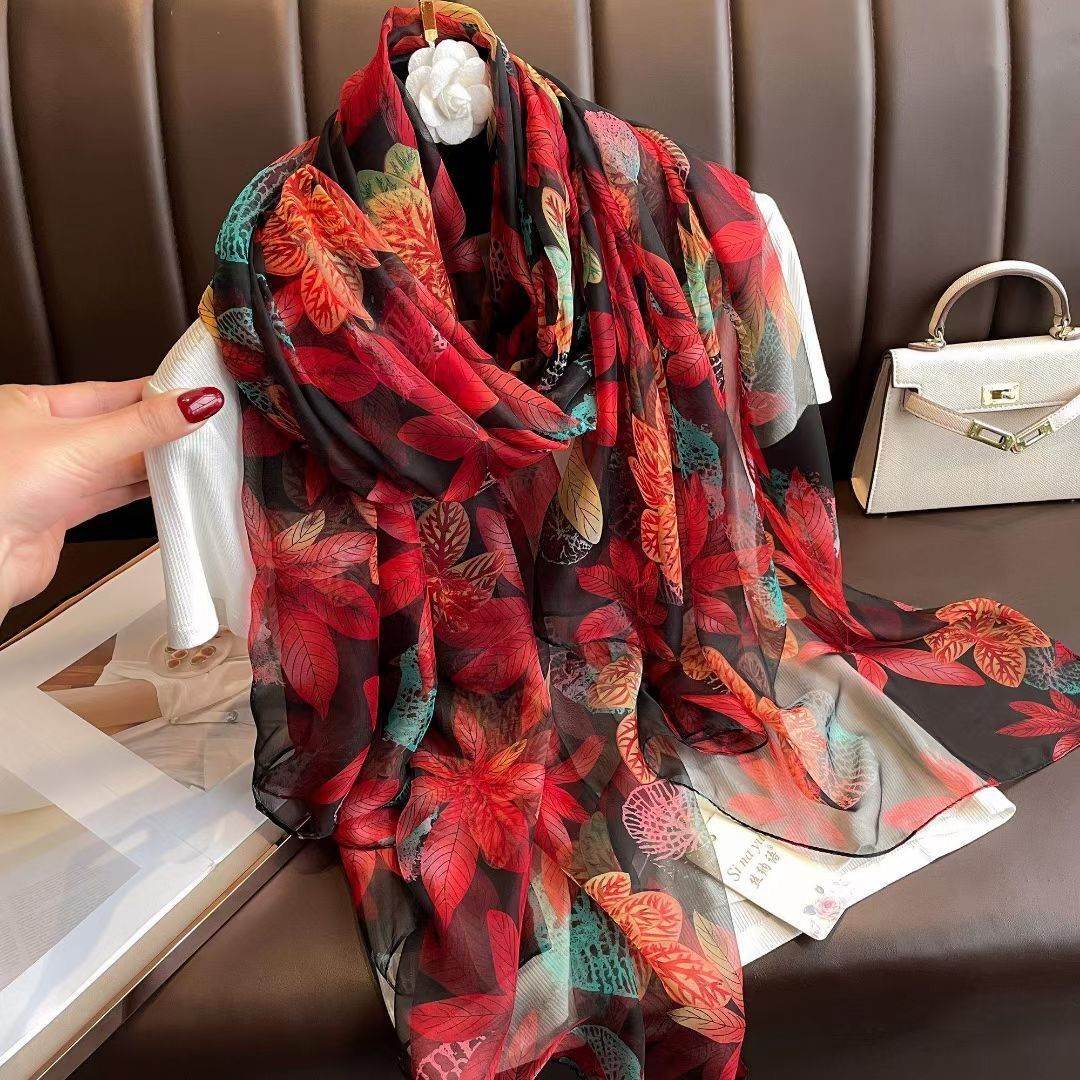 Elegant ladys Scarf - Long Elegant Vibrant ladys skafs Distinguished Fine Apparel Colorful Maple Leaf 180CMto130CM