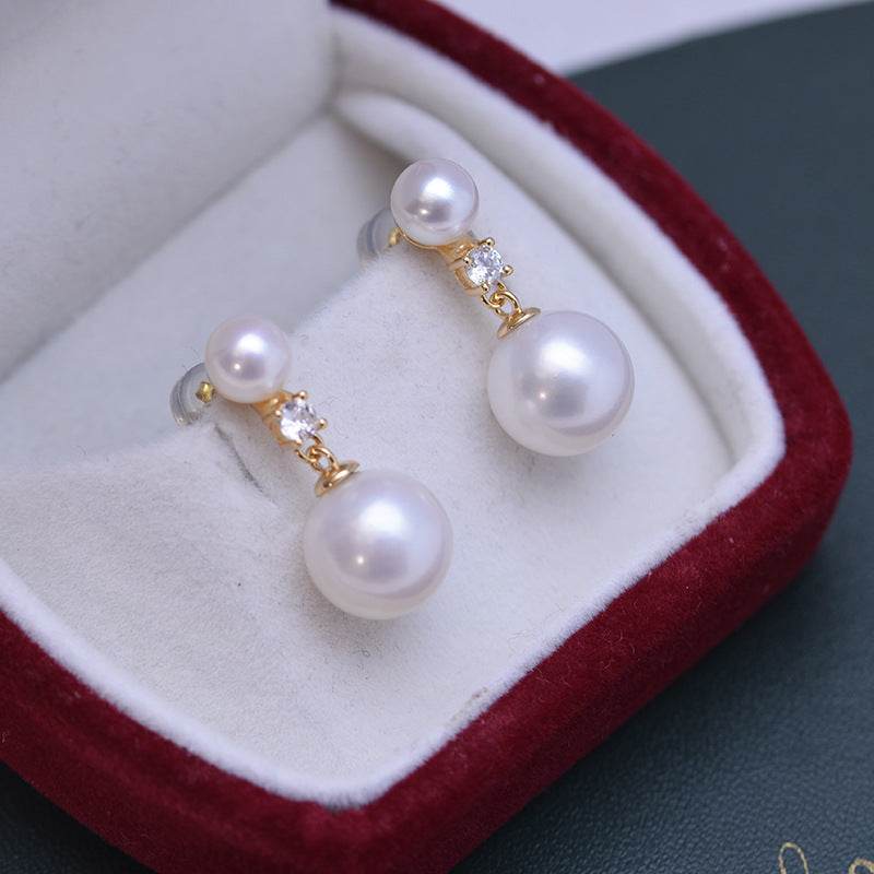 Freshwater White Double Pearl Stud Earrings – 6–11mm, Strong Luster & Perfect Circles ladys earrings Distinguished Fine Apparel
