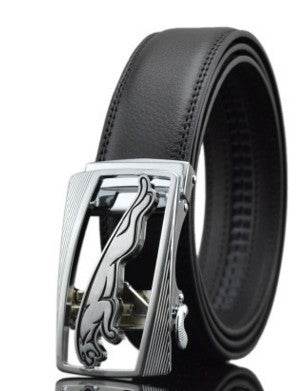 Mens Automatic Buckle Genuine Leather Belt formal wear Distinguished Fine Apparel Tiger Chromium buckle