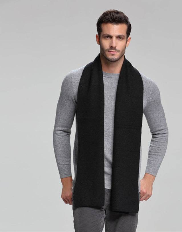 Scarf Cashmere Men's Casual Thick Warm Long Double-Sided gents accessorys Distinguished Fine Apparel M5107 black 30x180cm
