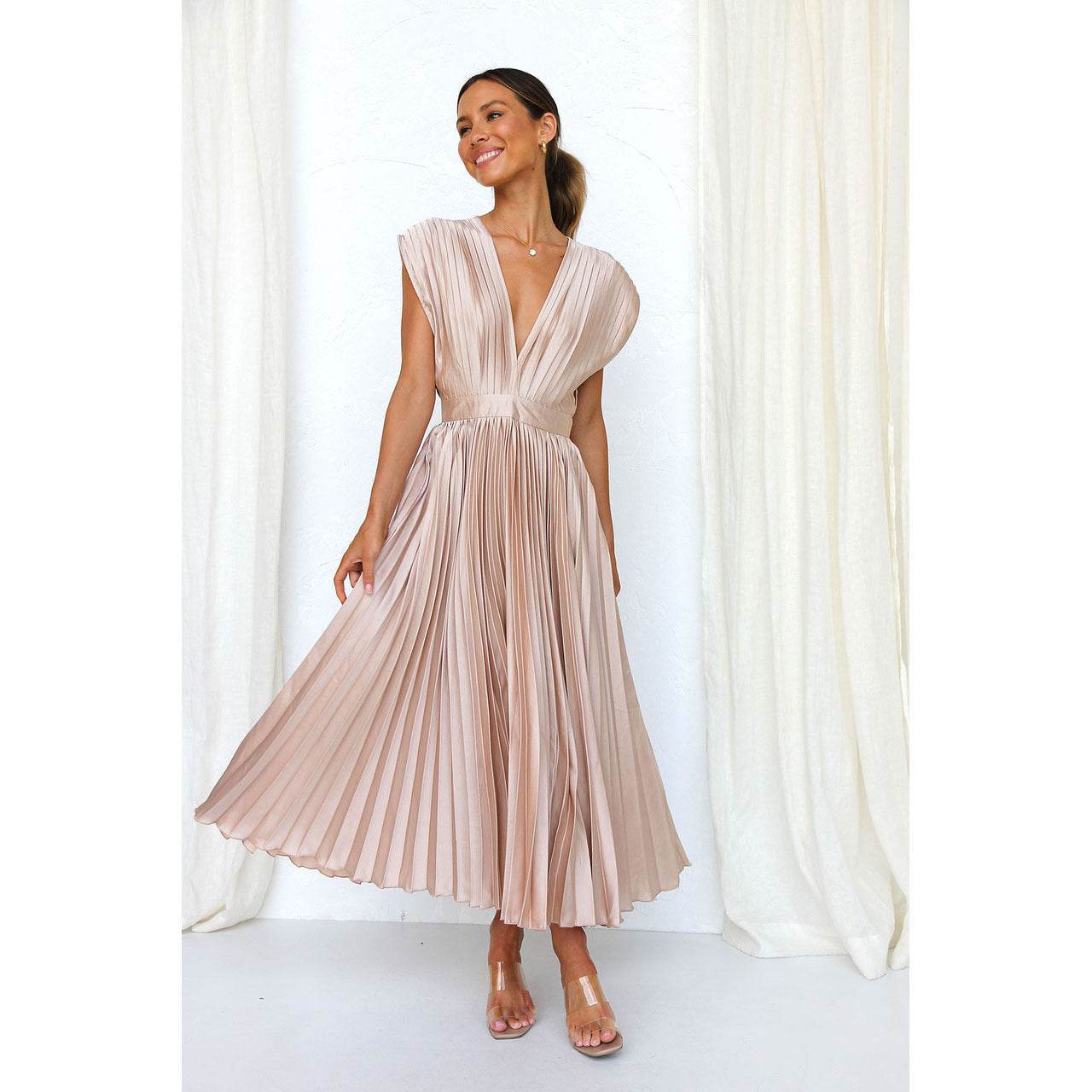 Elegant Ladies Pleated Dress - Distinguished Refined Summer Boutique Piece lady's dresses Distinguished Fine Apparel Pink 2XL