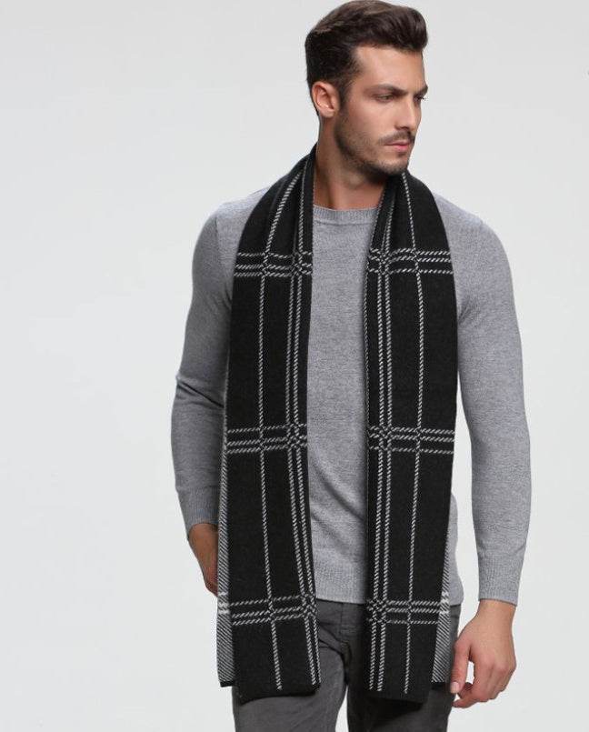 Scarf Cashmere Men's Casual Thick Warm Long Double-Sided gents accessorys Distinguished Fine Apparel M5111 black ash 30x180cm