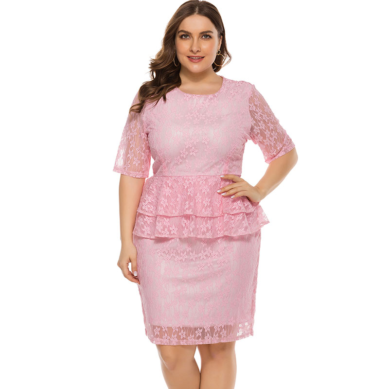 Plus size full lace dress ladys dresses Distinguished Fine Apparel Pink XL