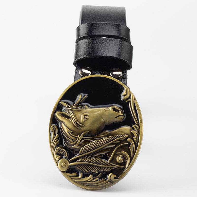 Genuine Leather Belt and horse buckle formal wear Distinguished Fine Apparel Black 105cm