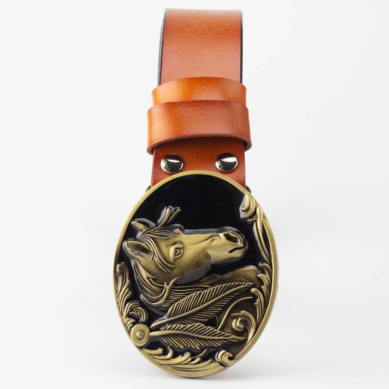 Genuine Leather Belt and horse buckle formal wear Distinguished Fine Apparel Silver yellow 105cm