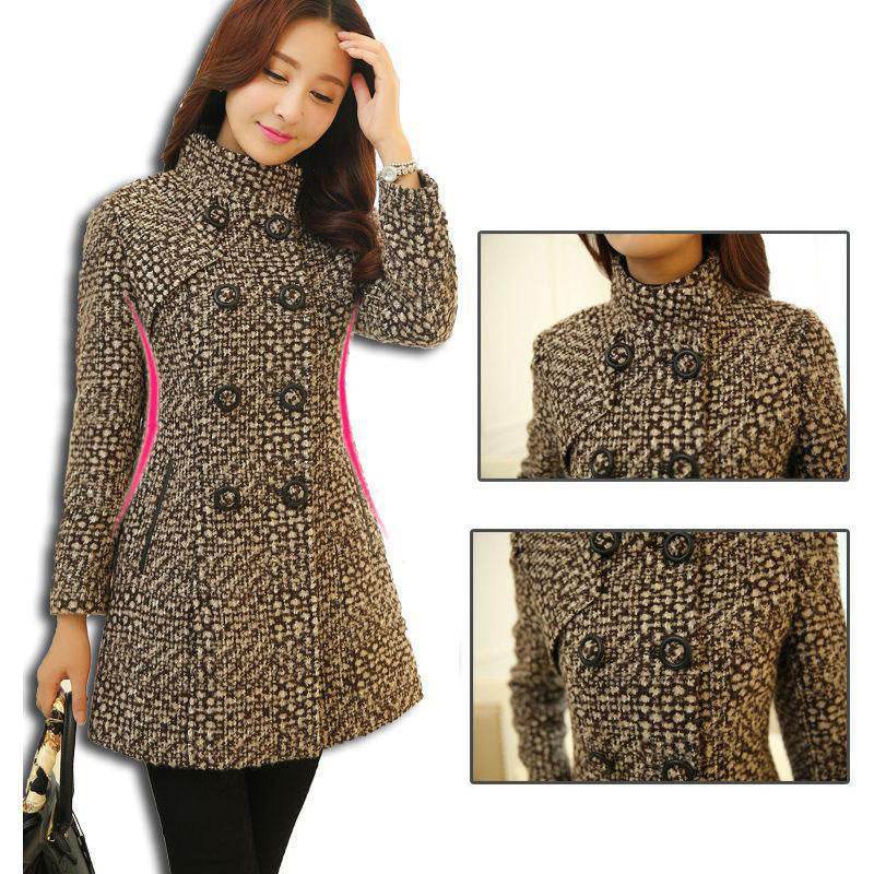 Thick Plaid woolen coat - Professional women's Over Coat ladys coats Distinguished Fine Apparel Coffee 3XL