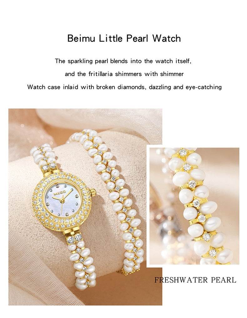 Freshwater Pearl Timepiece - Affordable Luxurious Jewelry - Diamond Elegance ladys watch Distinguished Fine Apparel