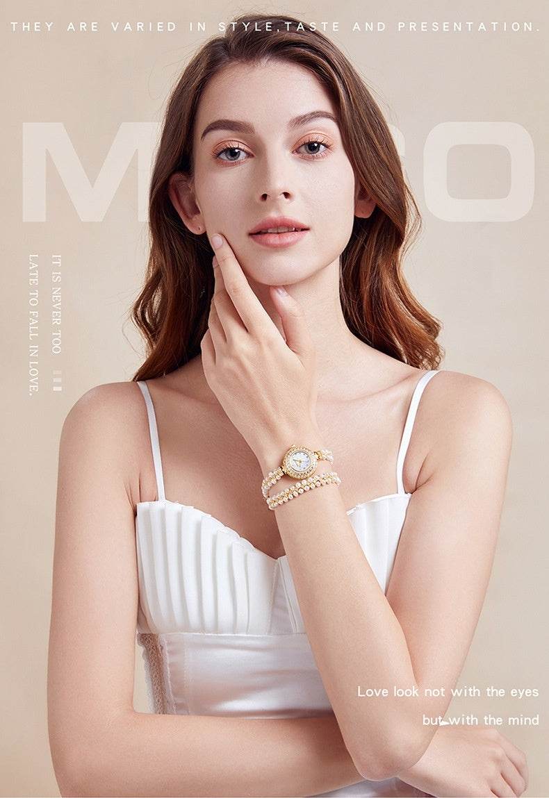 Freshwater Pearl Timepiece - Affordable Luxurious Jewelry - Diamond Elegance ladys watch Distinguished Fine Apparel