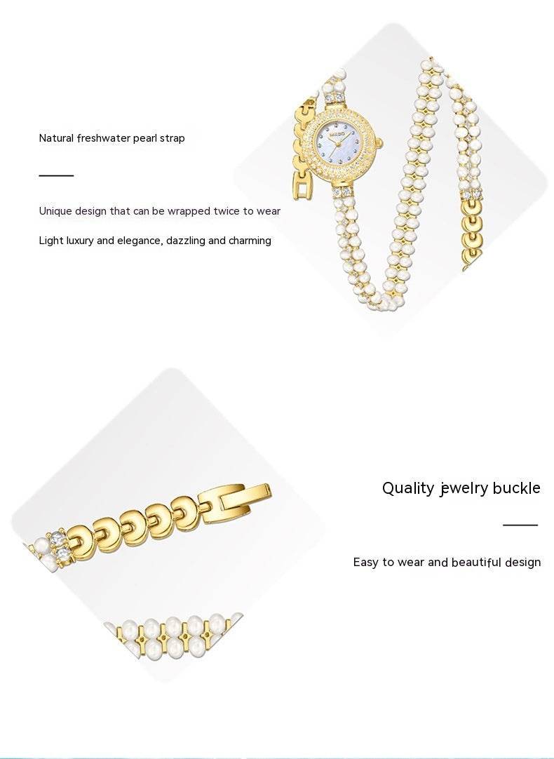 Freshwater Pearl Timepiece - Affordable Luxurious Jewelry - Diamond Elegance ladys watch Distinguished Fine Apparel