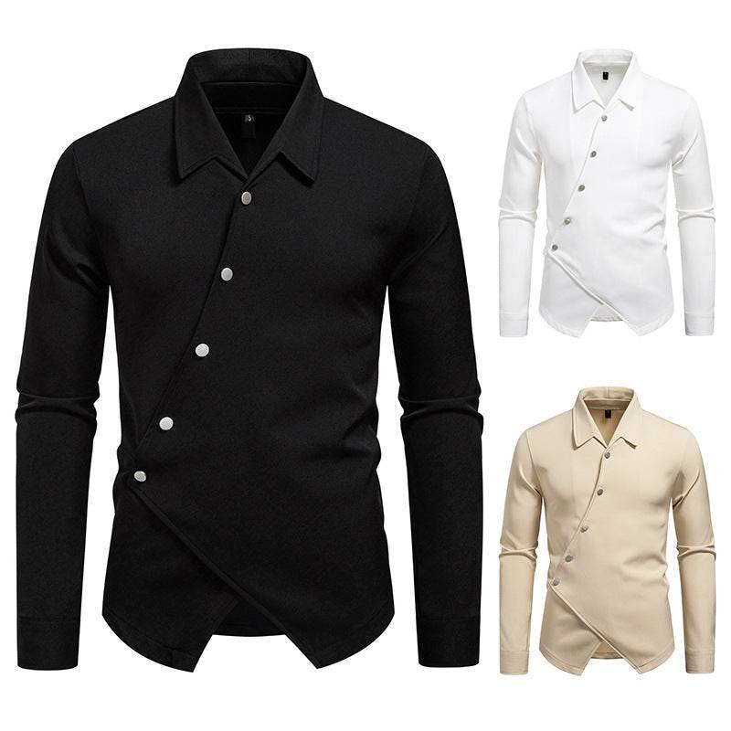 New High-end Men's Trendy Design Ruan Handsome Oblique Placket Shirt mens shirt Distinguished Fine Apparel