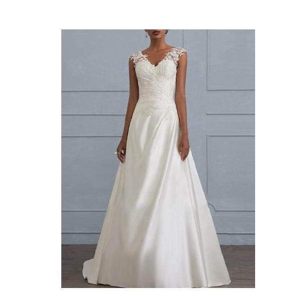 Beautiful white lace, European wedding or bridesmaid backless low collar long dress brides maid Distinguished Fine Apparel