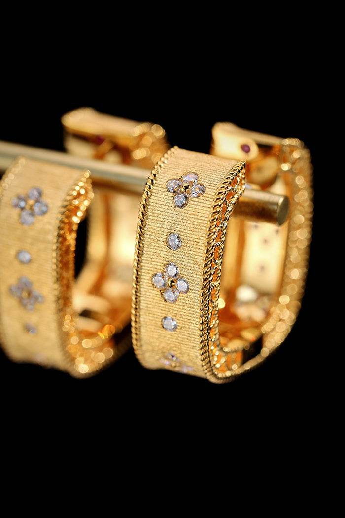 Vintage Court Style Wide Sparkling Brushed Earrings – Elegant Gift Jewelry ladys earrings Distinguished Fine Apparel Gold