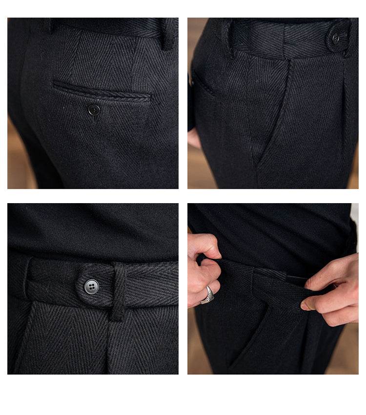 Men's Thick Herringbone Black Thermal Pants gents pants Distinguished Fine Apparel
