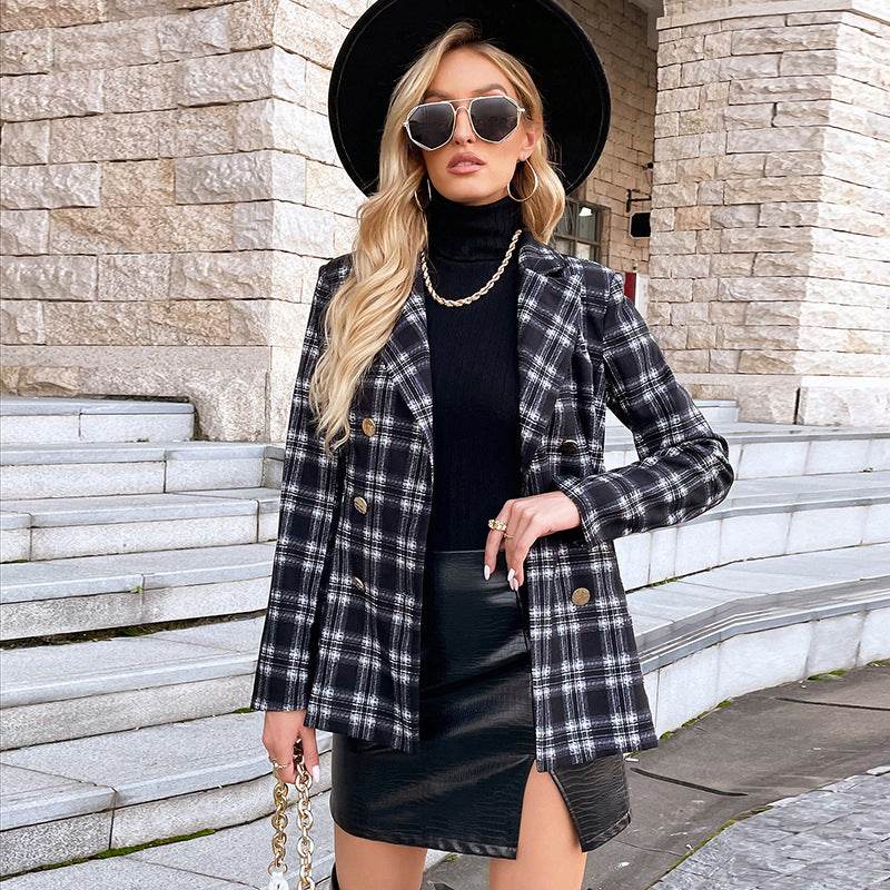 Autumn And Winter Long-sleeved Double-breasted Women's Jacket With Collar ladys coats Distinguished Fine Apparel Black L