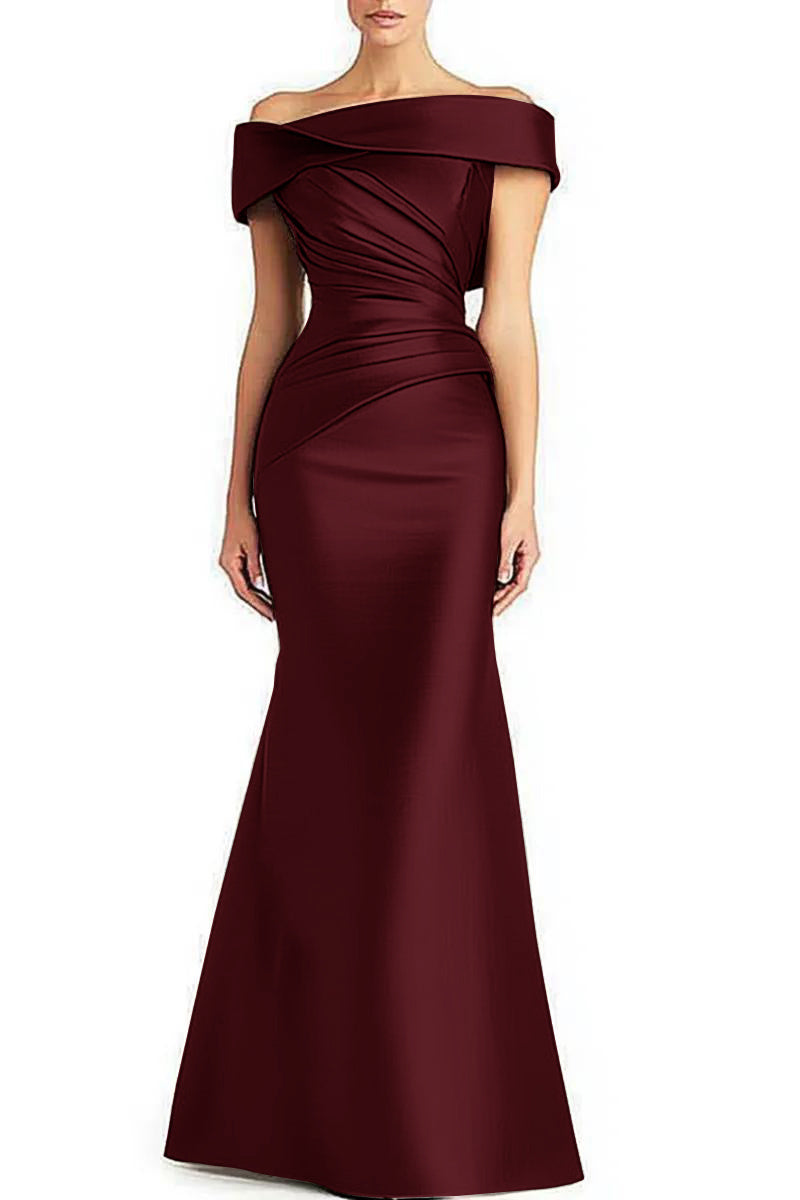 Evening Formal Dress Pleated Off-shoulder Elegant Maxi Dress Mother Of The Bride Evening Gown Distinguished Fine Apparel Wine Red US2
