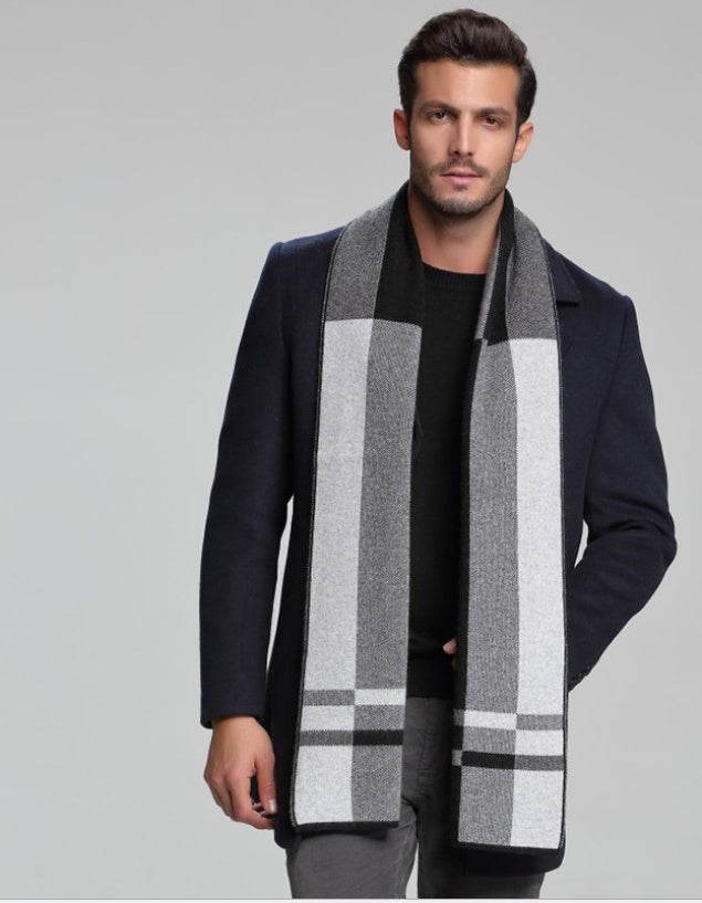 Cashmere tide men's business casual thick warm scarf long double-sided gents accessorys Distinguished Fine Apparel M5110 black ash 30x180cm