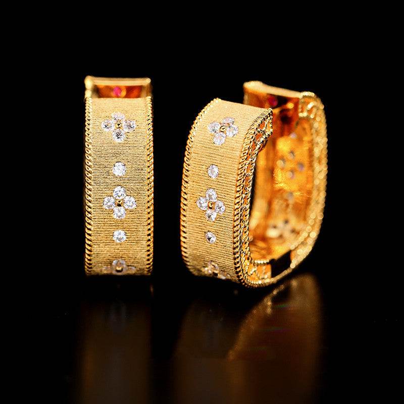 Vintage Court Style Wide Sparkling Brushed Earrings – Elegant Gift Jewelry ladys earrings Distinguished Fine Apparel