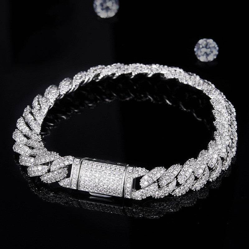 Gentlemen's Opulence - Silver Cuban Bracelet Or Necklace With Moissanite Diamonds gents accessorys Distinguished Fine Apparel