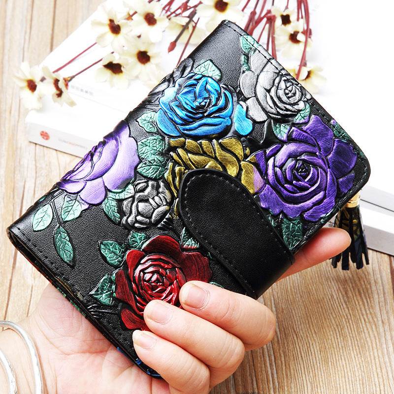 Roses For My Lady, Leather Wallet Short, Beautiful ladys accessorys Distinguished Fine Apparel Colored Rose