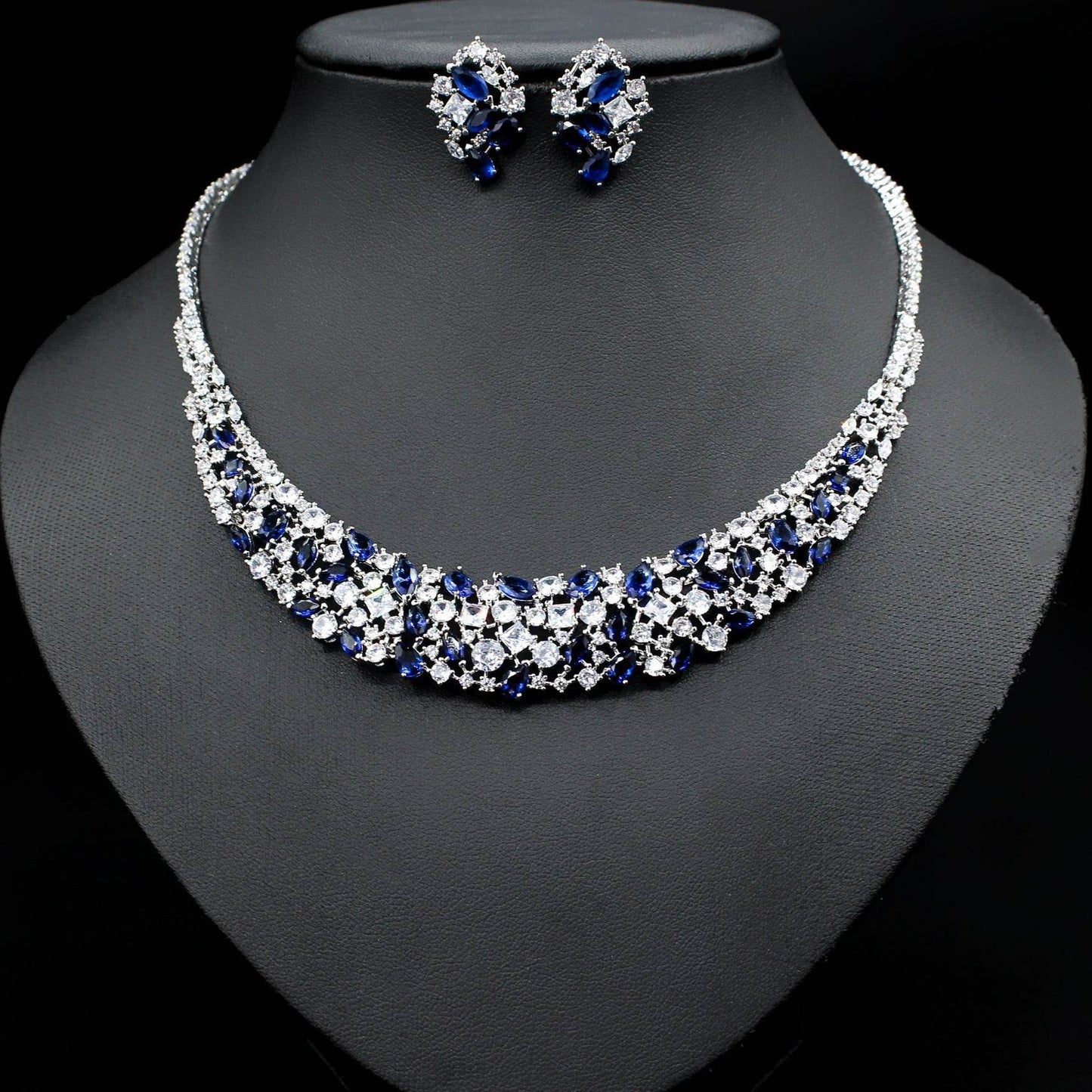 Simple Graceful Zircon Necklace & Earrings Set – Effortless Shine for Every Moment jewelry set Distinguished Fine Apparel Blue