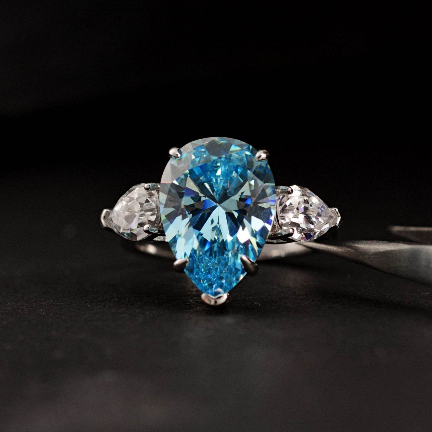 10 Carat Water Drop White Gold Plated Ring – High Carbon Diamond ladys ring Distinguished Fine Apparel