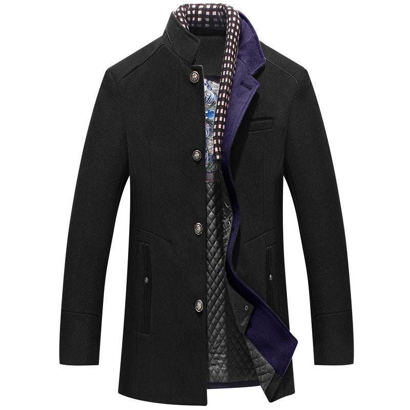 Men's Woolen Coat Thickened Scarf Collar Coat gents jacket Distinguished Fine Apparel Black S