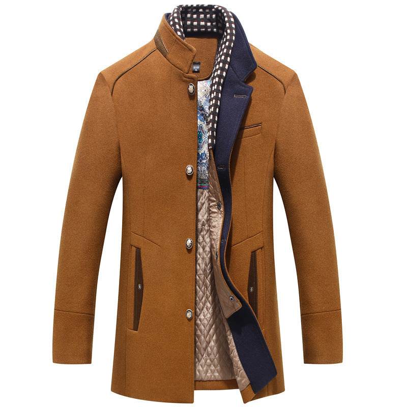 Men's Woolen Coat Thickened Scarf Collar Coat gents jacket Distinguished Fine Apparel Brown 3XL