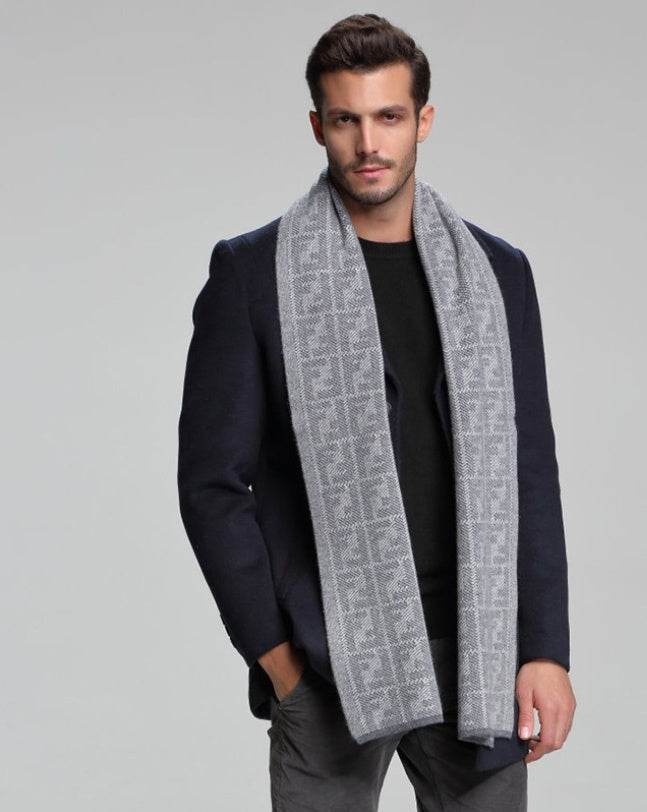 Scarf Cashmere Men's Casual Thick Warm Long Double-Sided gents accessorys Distinguished Fine Apparel M5106 Deep Gray Lattice 30x180cm